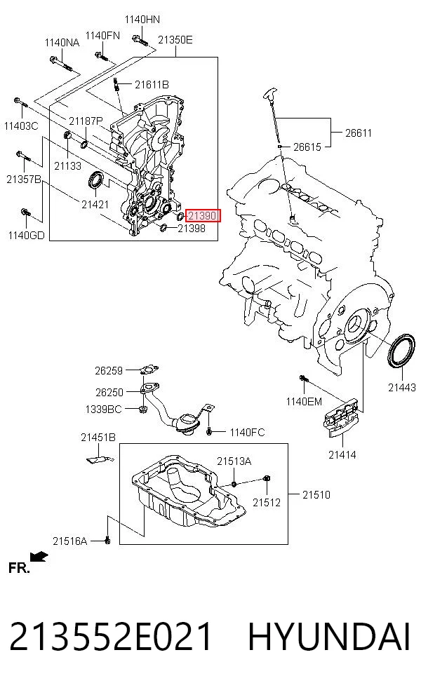 213552E021 Hyundai/Kia Прокладка передньої кришки двигуна, нижня