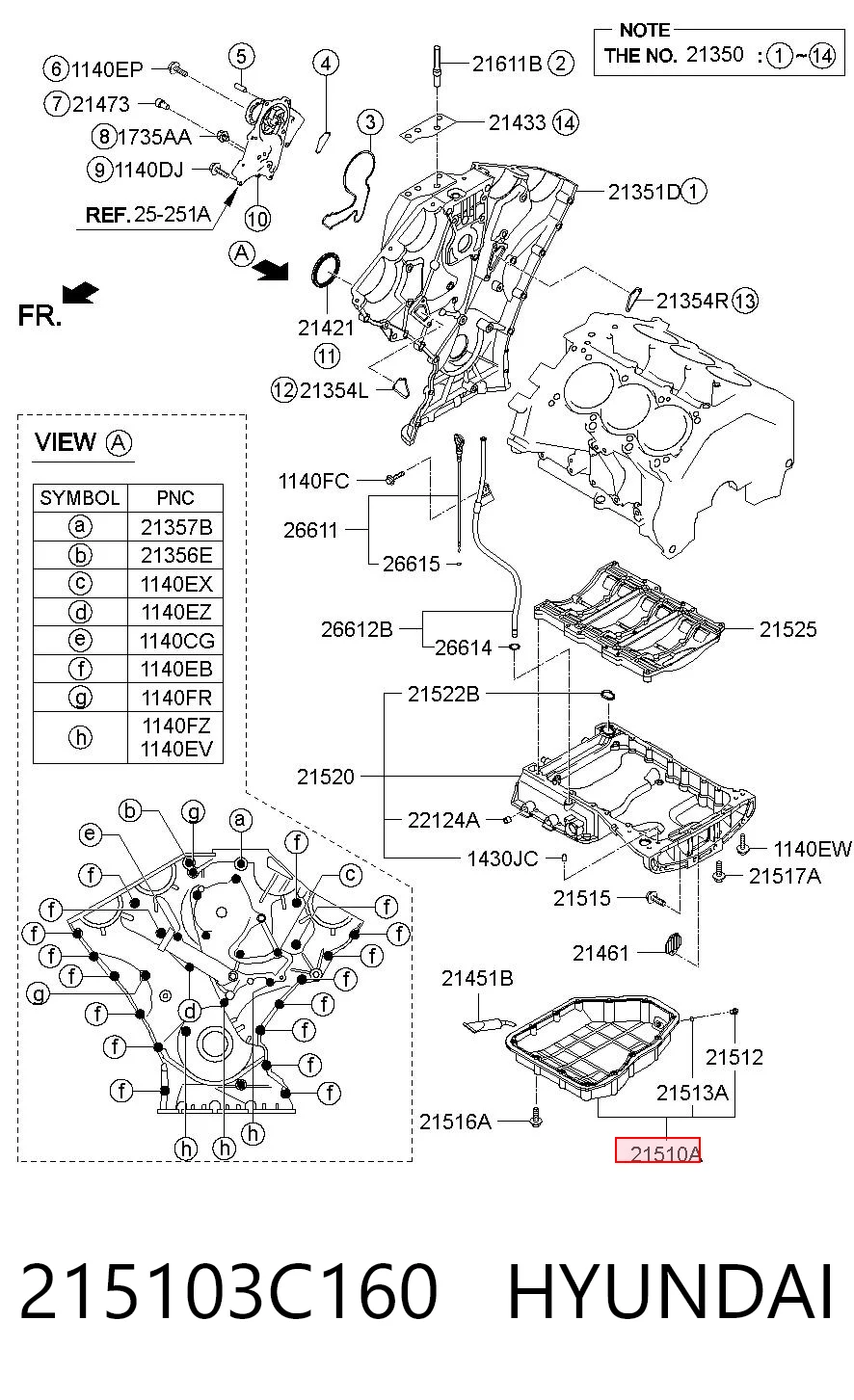 215103C160 Hyundai/Kia Піддон масляний картера двигуна, нижня частина