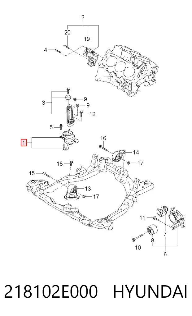 218102E000 Hyundai/Kia Права подушка мотора