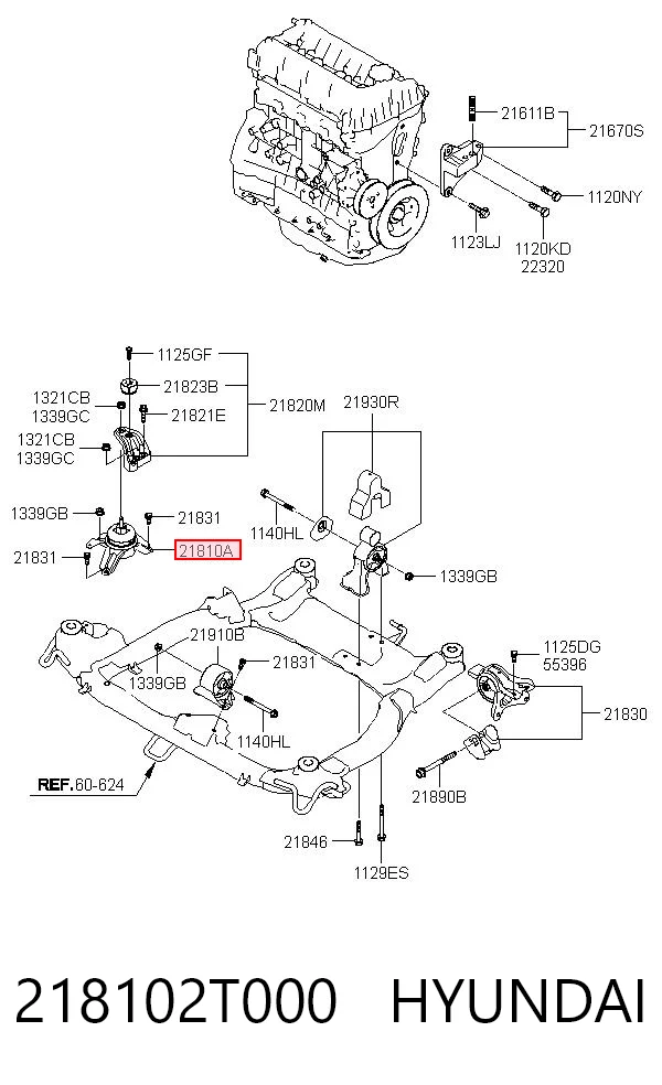 218102T000 Hyundai/Kia Права подушка мотора