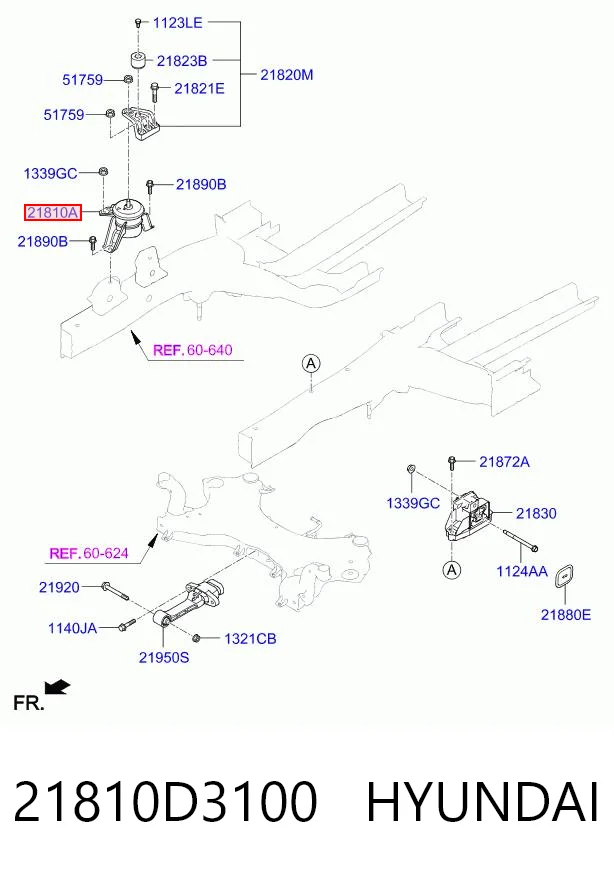 21810D3100 Hyundai/Kia Права подушка мотора