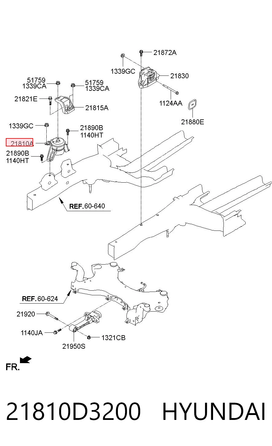 21810D3200 Hyundai/Kia Права подушка мотора