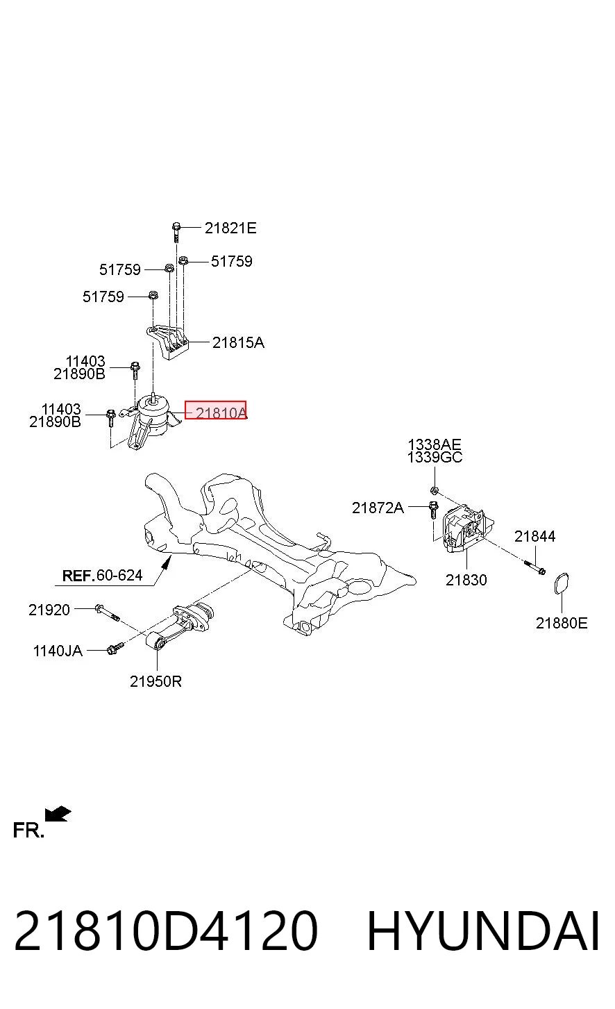 21810D4120 Hyundai/Kia Права подушка мотора