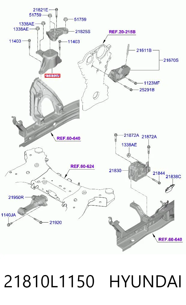 21810L1150 Hyundai/Kia Права подушка мотора