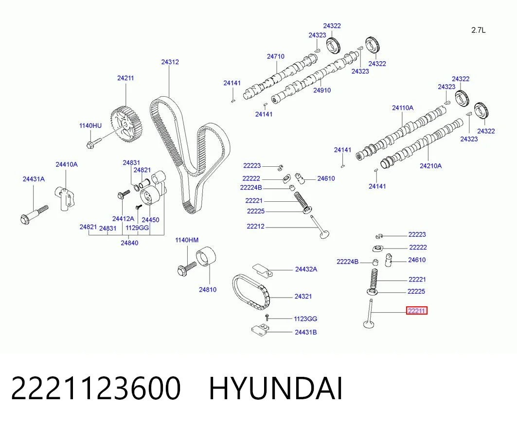2221123600 Hyundai/Kia Клапан впускний