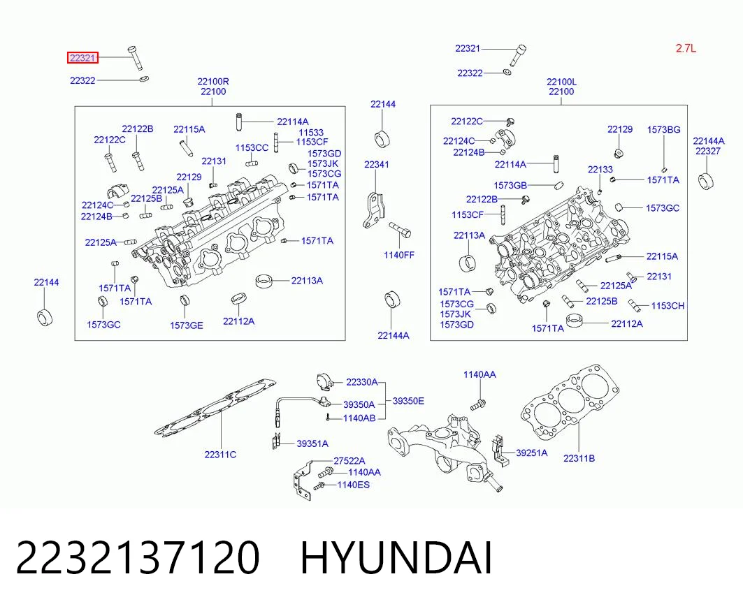 Болт головки блока циліндрів Hyundai Sonata IV
