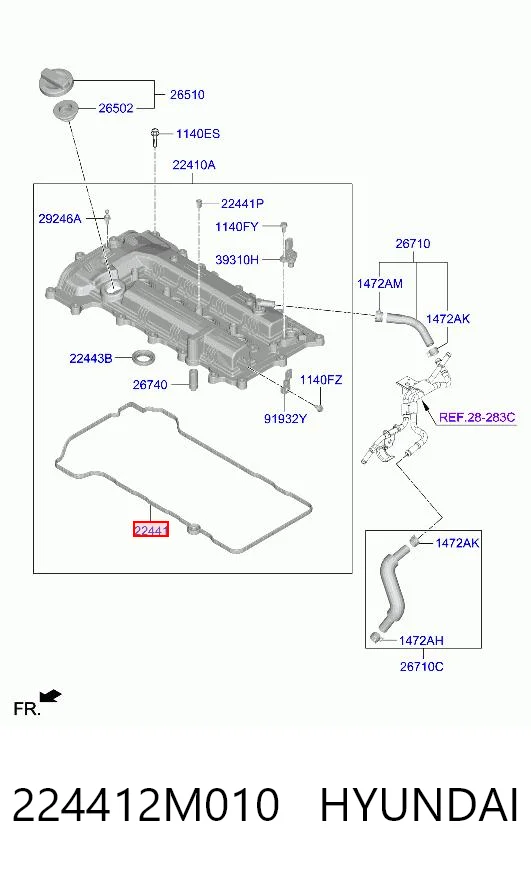 224412M010 Hyundai/Kia Прокладка клапанної кришки двигуна, комплект