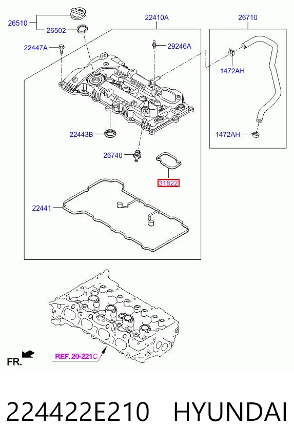 224422E210 Hyundai/Kia Прокладка паливного насосу на клапанній кришці