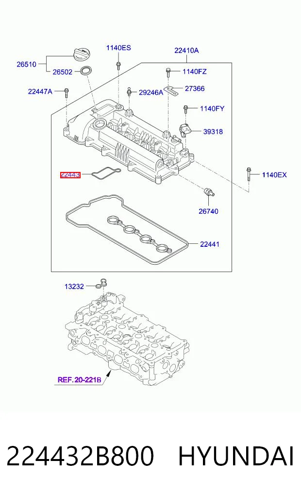 224432B800 Hyundai/Kia Прокладка клапанної кришки двигуна, внутрішня