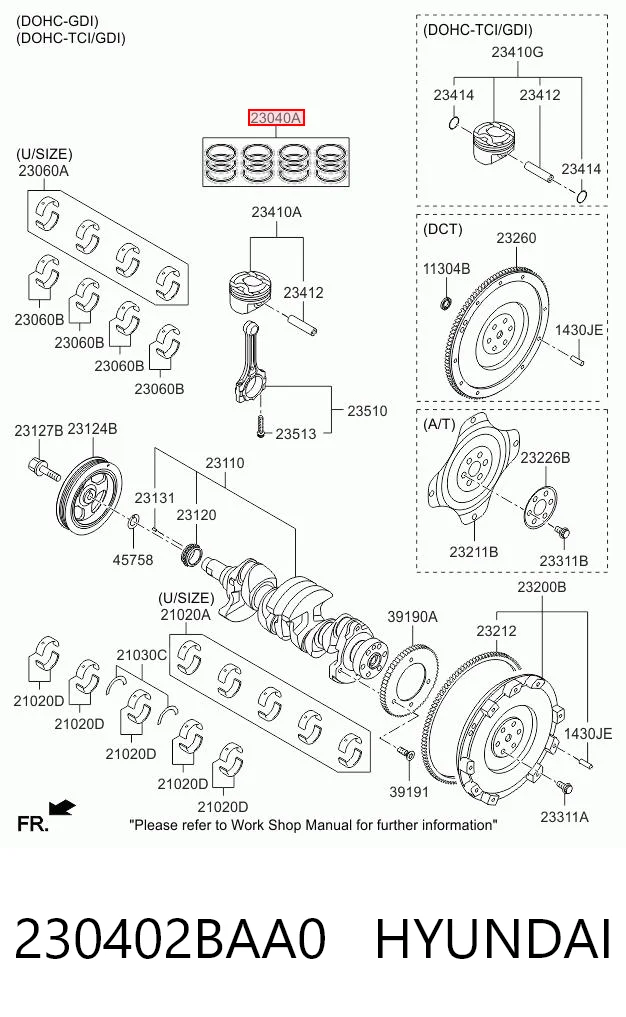 230402BAA0 Hyundai/Kia Кільця поршневі комплект на мотор, STD.