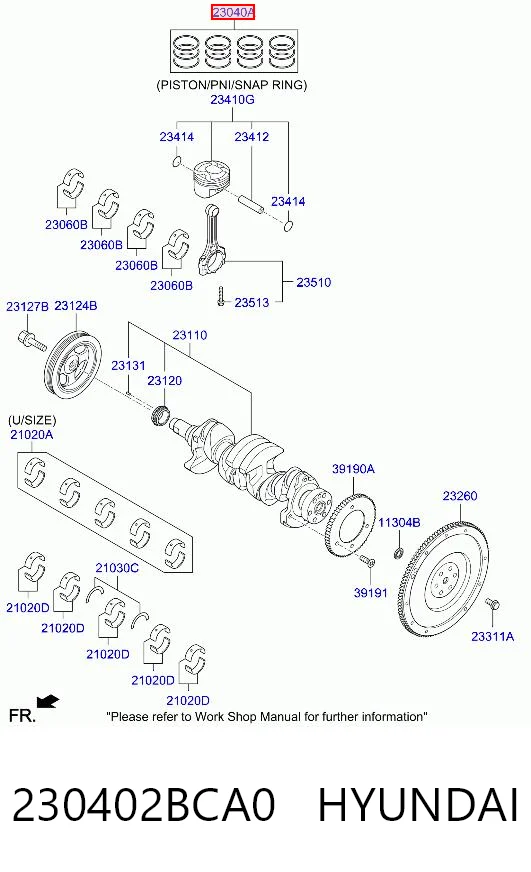 230402BCA0 Hyundai/Kia Кільця поршневі комплект на мотор, STD.