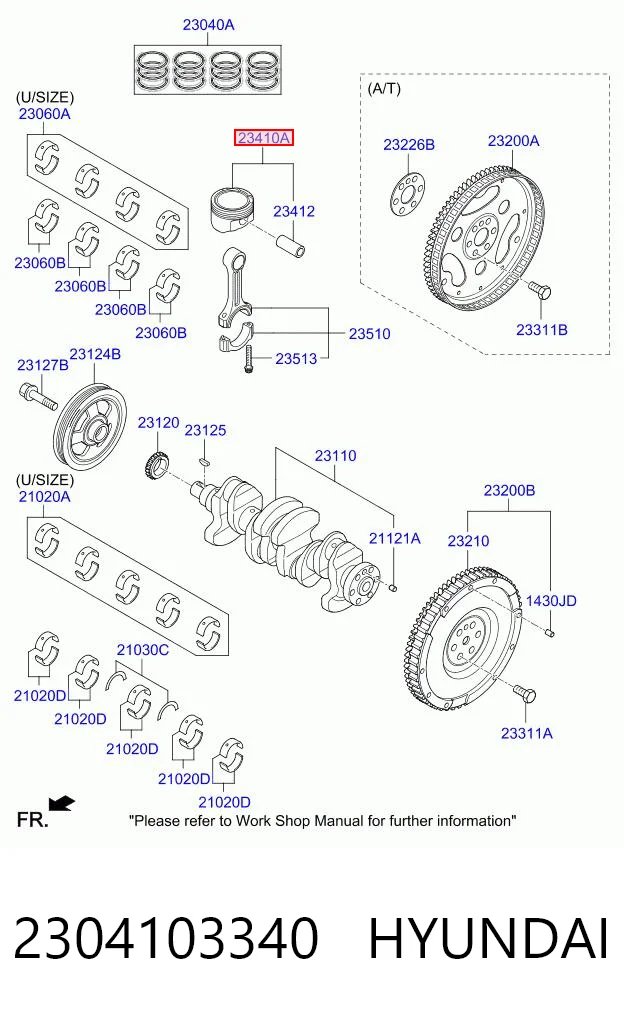 2304103340 Hyundai/Kia Поршень без кілець