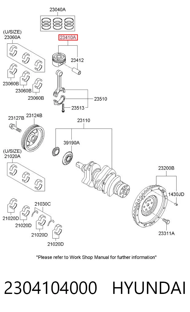 2304104000 Hyundai/Kia Поршень двигуна без кілець