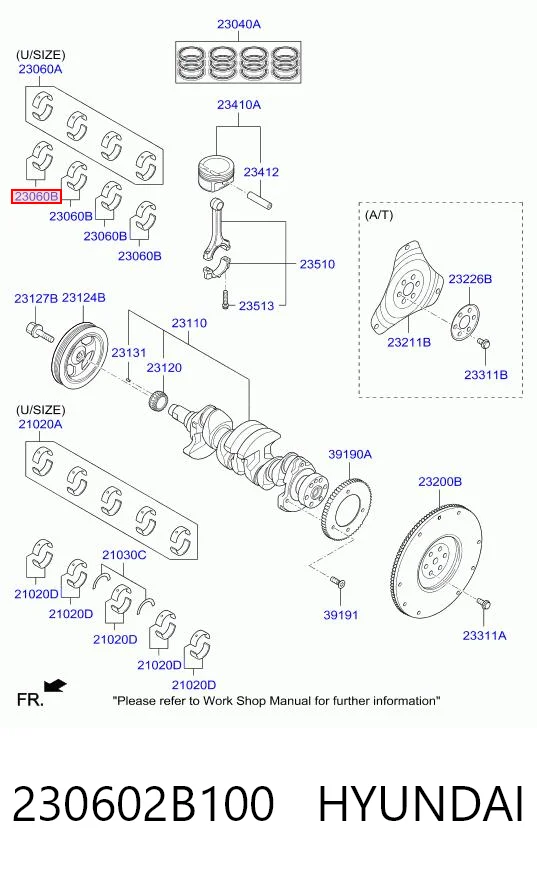 230602B100 Hyundai/Kia Вкладиші коленвала, шатунні, комплект, 1-й ремонт (+0,25)