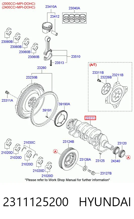 Колінвал двигуна на Hyundai Sonata V NF
