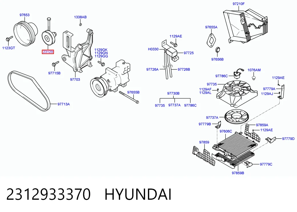 2312933370 Hyundai/Kia Ролик натяжителя ременя агрегатів
