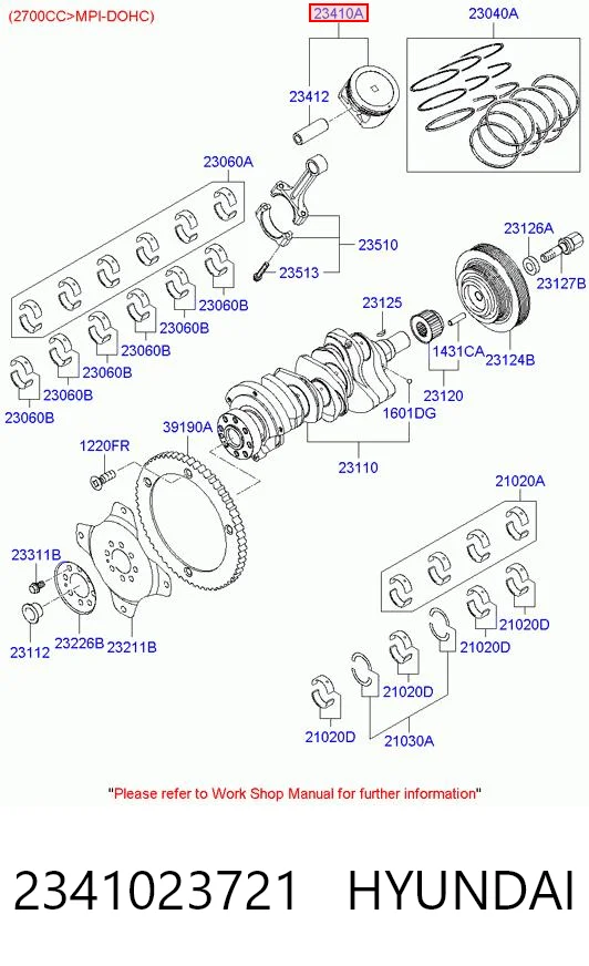 2341023721 Hyundai/Kia Поршень без кілець