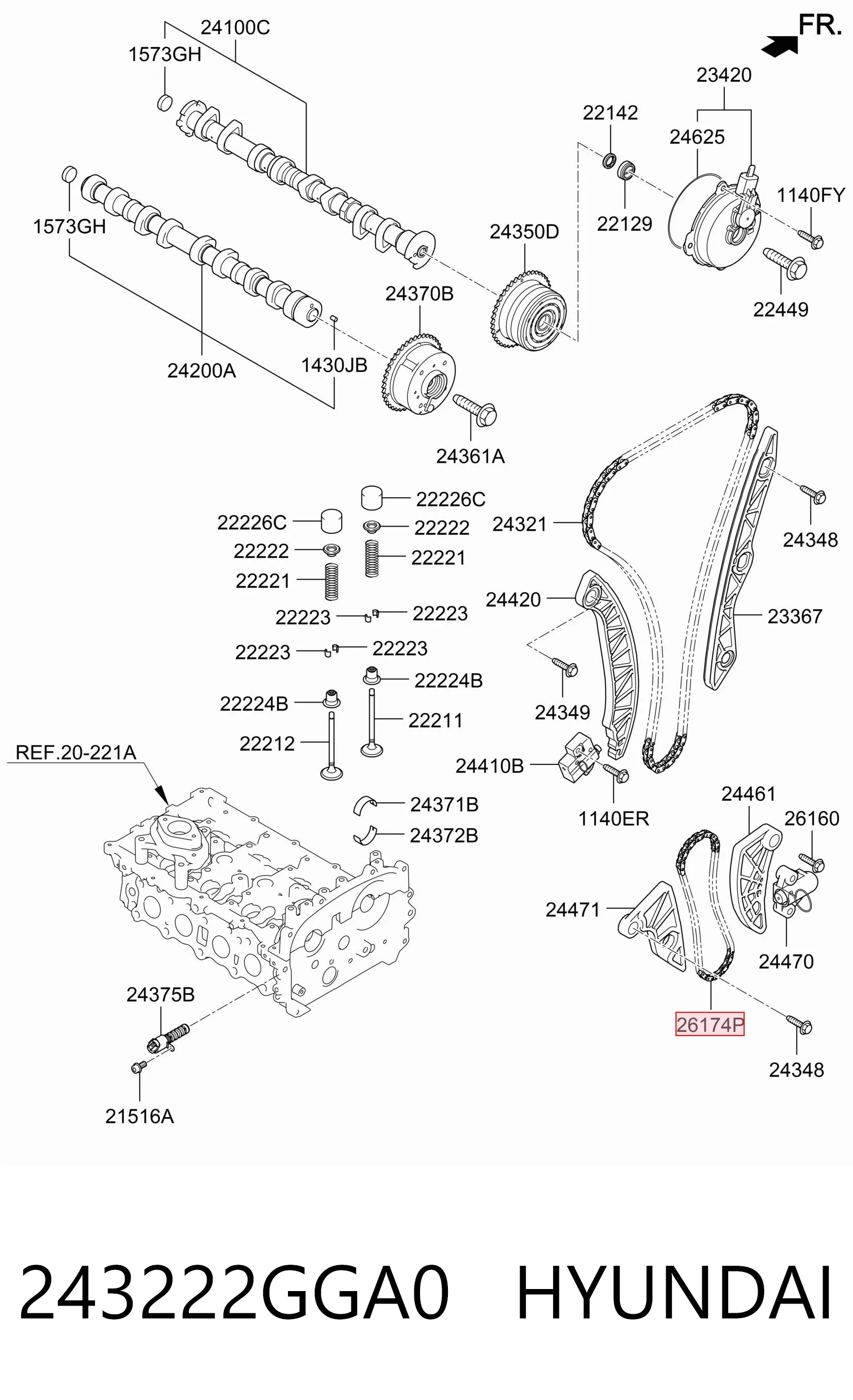 243222GGA0 Hyundai/Kia Ланцюг приводу масляного насоса