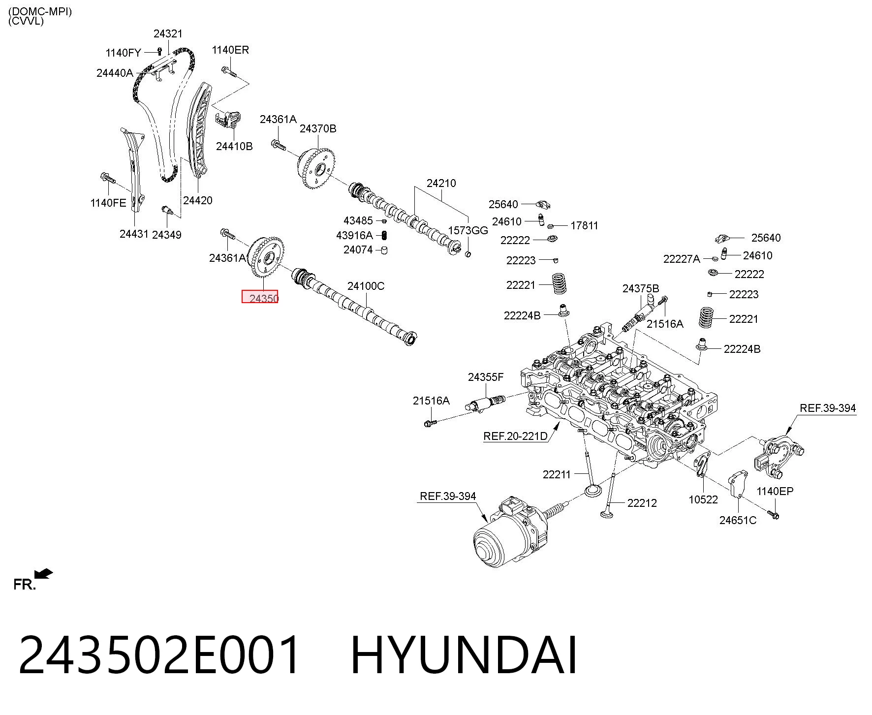 243502E001 Hyundai/Kia Зірка-шестерня розподільного валу двигуна, впускного