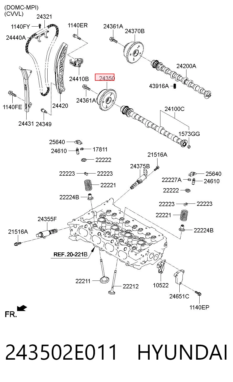 243502E011 Hyundai/Kia Зірка-шестерня розподільного валу двигуна, впускного