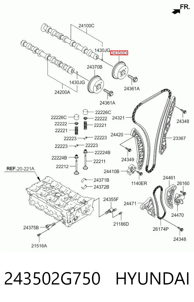 243502G750 Hyundai/Kia Зірка-шестерня розподільного валу двигуна, впускного