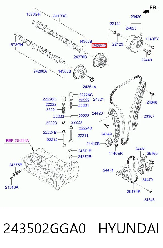 243502GGA0 Hyundai/Kia Зірка-шестерня розподільного валу двигуна, впускного