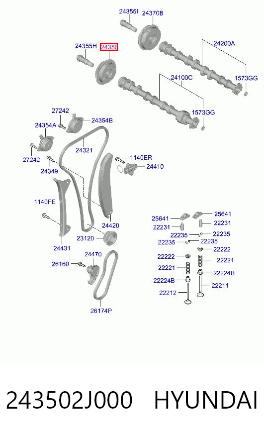 243502J000 Hyundai/Kia Зірка-шестерня розподільного валу двигуна, впускного