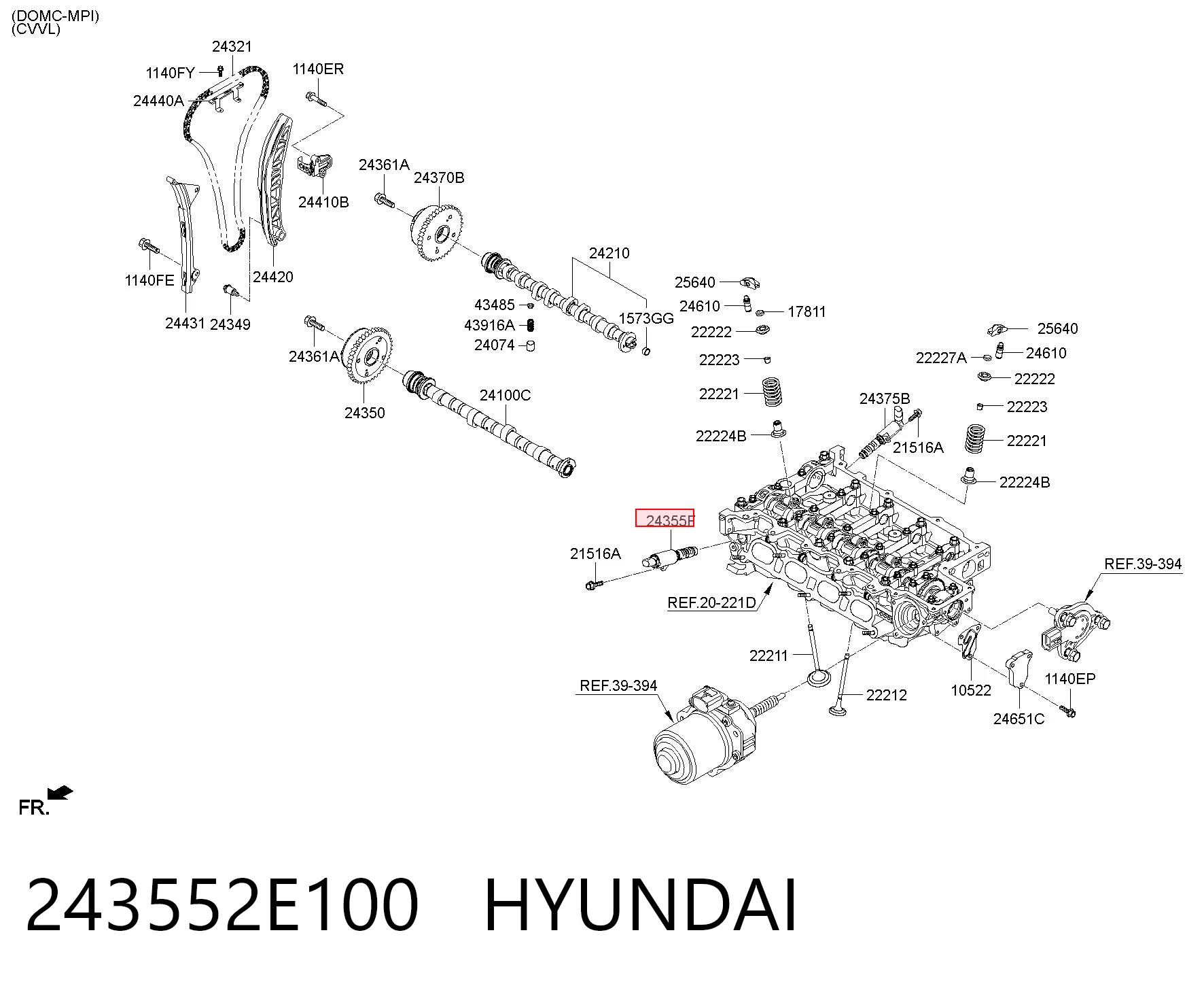 243552E100 Hyundai/Kia Клапан електромагнітний положення розподільного, лівий