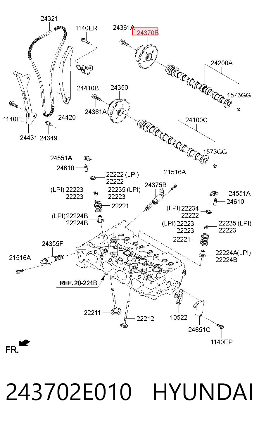 243702E010 Hyundai/Kia Зірка-шестерня розподільного валу двигуна,випускного