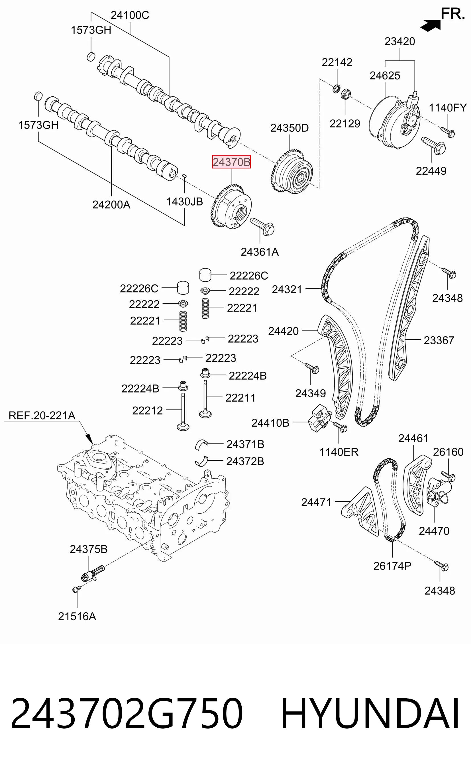 243702G750 Hyundai/Kia Зірка-шестерня розподільного валу двигуна,випускного