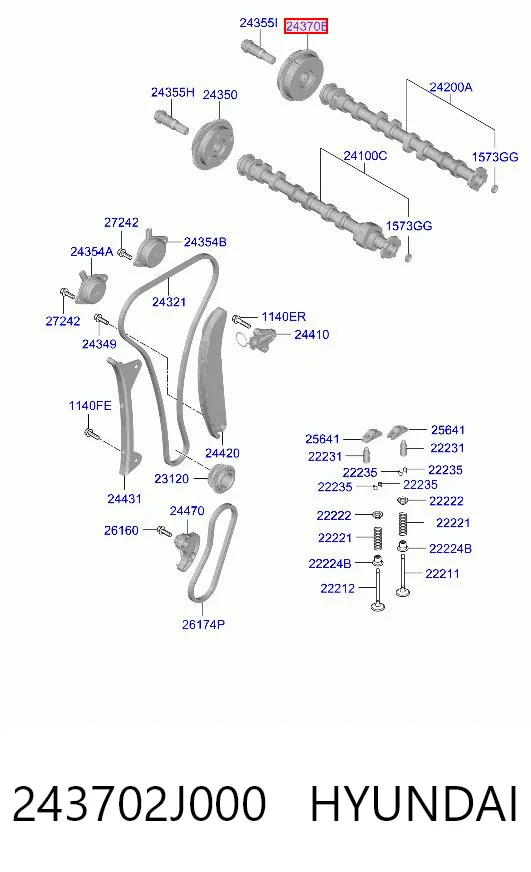 243702J000 Hyundai/Kia Зірка-шестерня розподільного валу двигуна,випускного