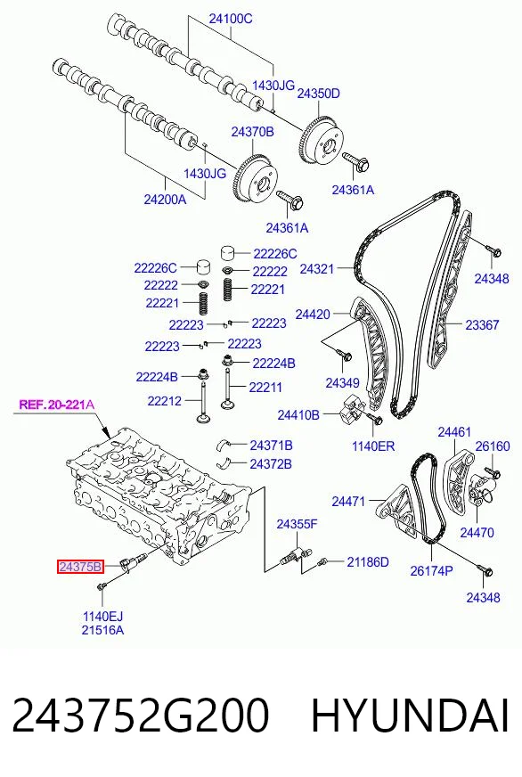 243752G200 Hyundai/Kia Клапан електромагнітний положення (фаз) розподвала, правий