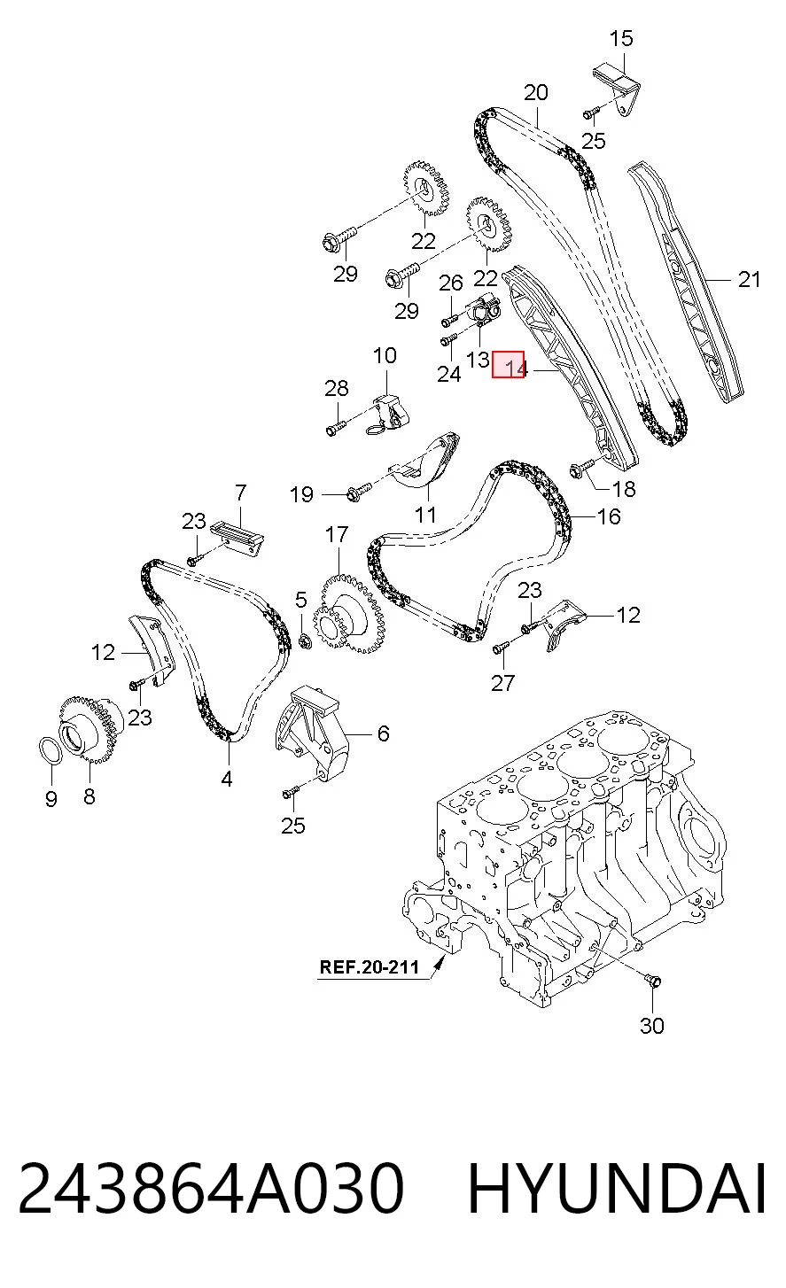 Заспокоювач ланцюга ГРМ, правий GMP 243864A030 ціна, від 10.48 USD