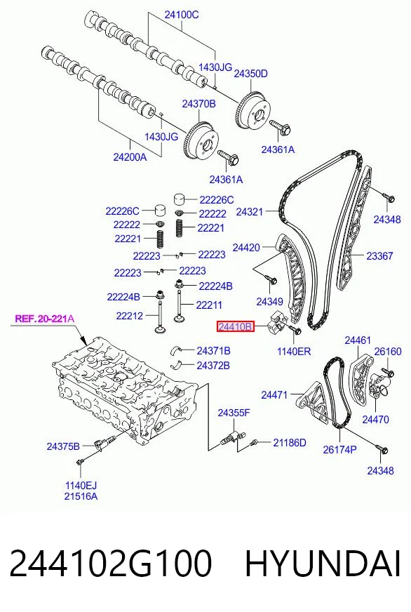 244102G100 Hyundai/Kia Натягувач ланцюга ГРМ