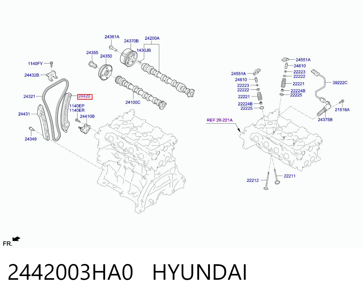 2442003HA0 Hyundai/Kia Заспокоювач ланцюга ГРМ, правий