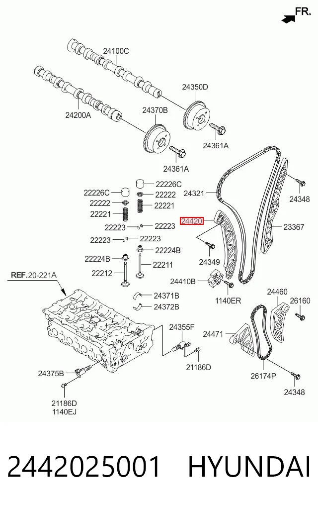 2442025001 Hyundai/Kia Башмак натягувача ланцюга ГРМ