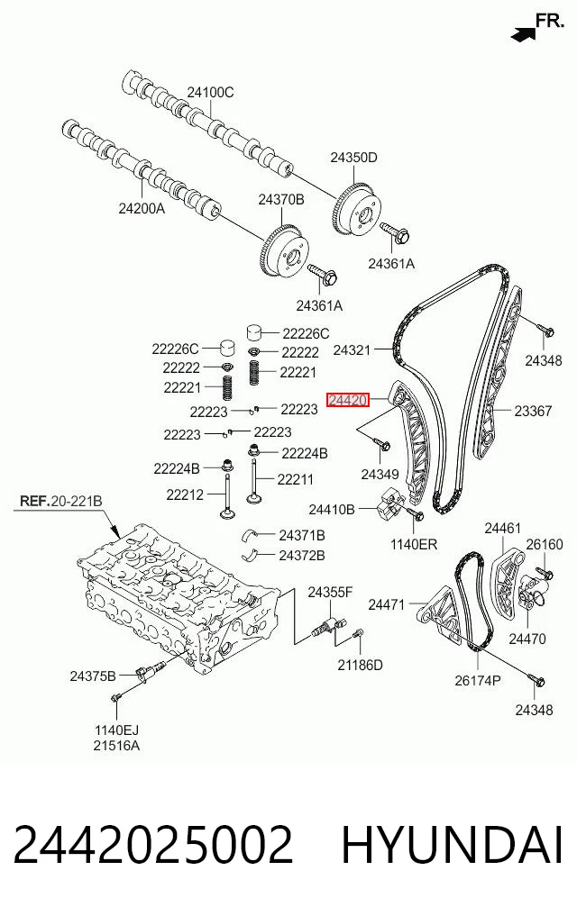 Купити K2442025000 Fiat/Alfa/Lancia Башмак натягувача ланцюга ГРМ
