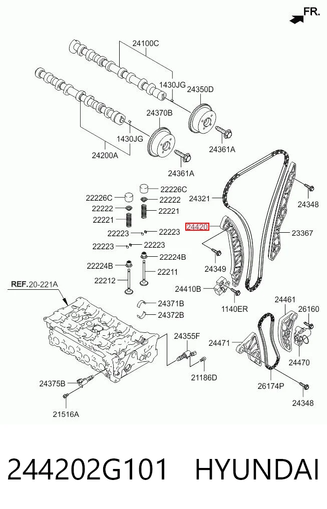244202G101 Hyundai/Kia Заспокоювач ланцюга ГРМ, лівий