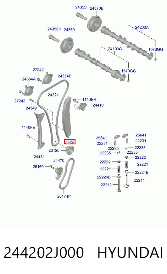 244202J000 Hyundai/Kia Башмак натягувача ланцюга ГРМ