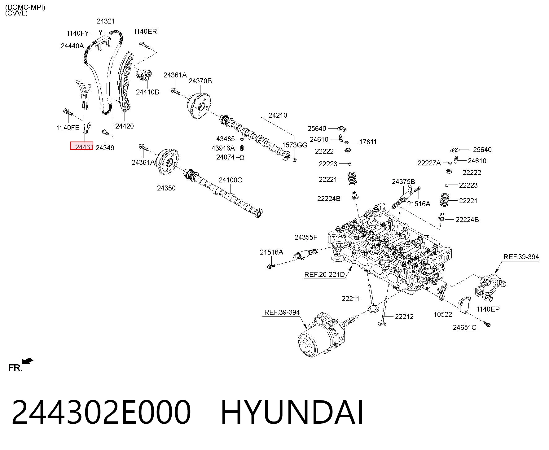 244302E000 Hyundai/Kia Заспокоювач ланцюга ГРМ, лівий