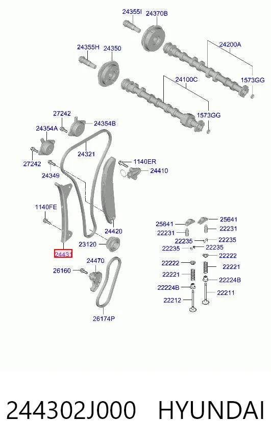244302J000 Hyundai/Kia Заспокоювач ланцюга ГРМ, лівий