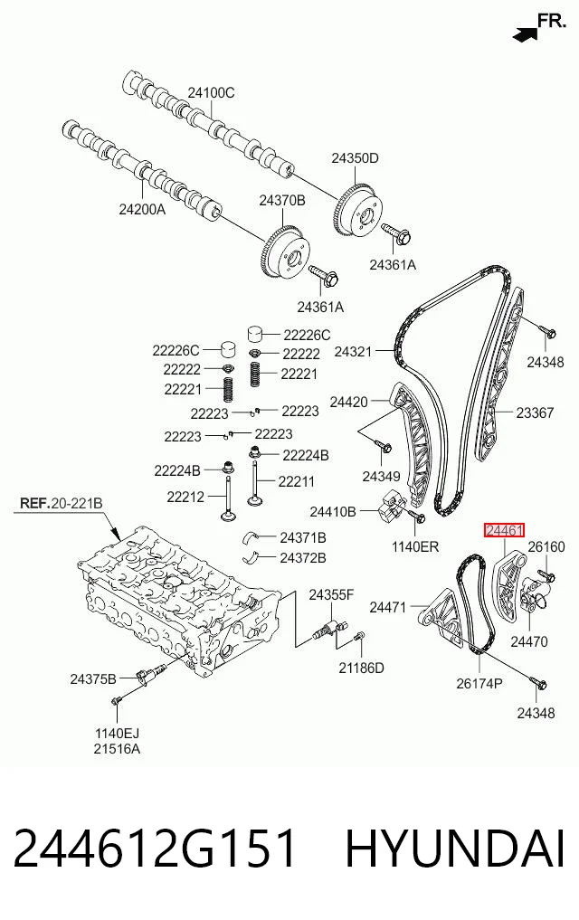 244612G151 Hyundai/Kia Заспокоювач ланцюга масляного насосу