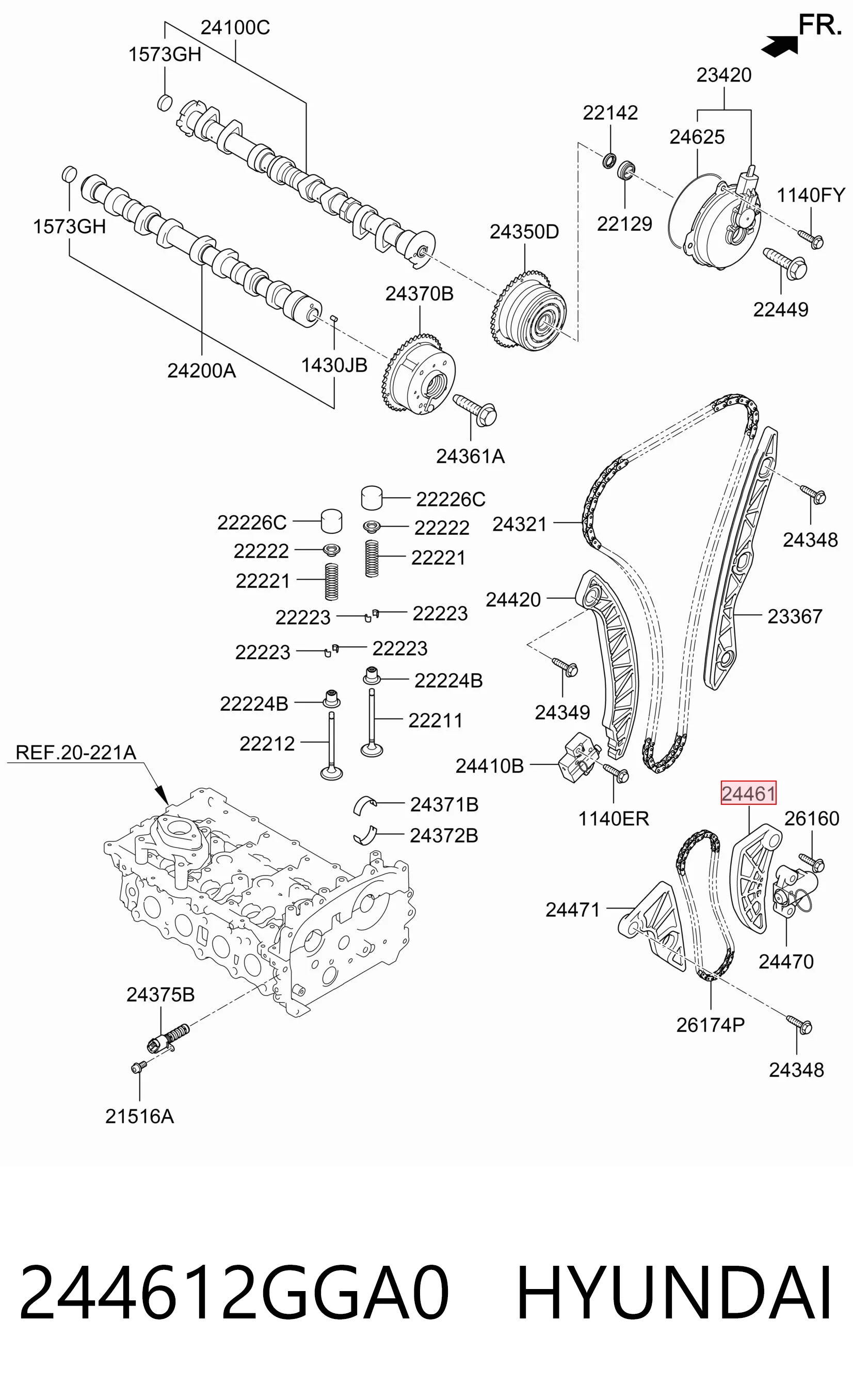 244612GGA0 Hyundai/Kia Заспокоювач ланцюга масляного насосу