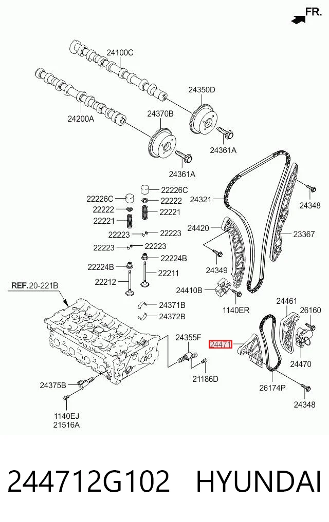 244712G102 Hyundai/Kia Заспокоювач ланцюга масляного насосу