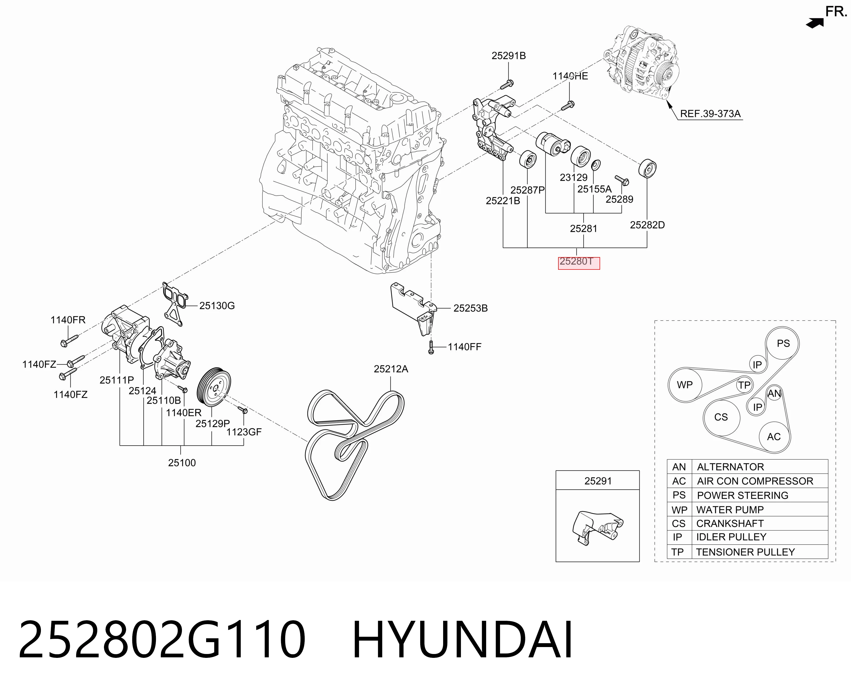 Натяжна планка поліклинового ременя на Hyundai Sonata V NF