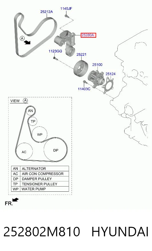 252802M810 Hyundai/Kia Натяжна планка поліклинового ременя