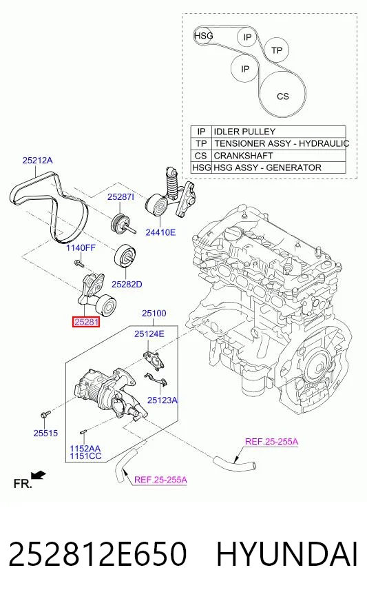 252812E650 Hyundai/Kia Натяжна планка поліклинового ременя