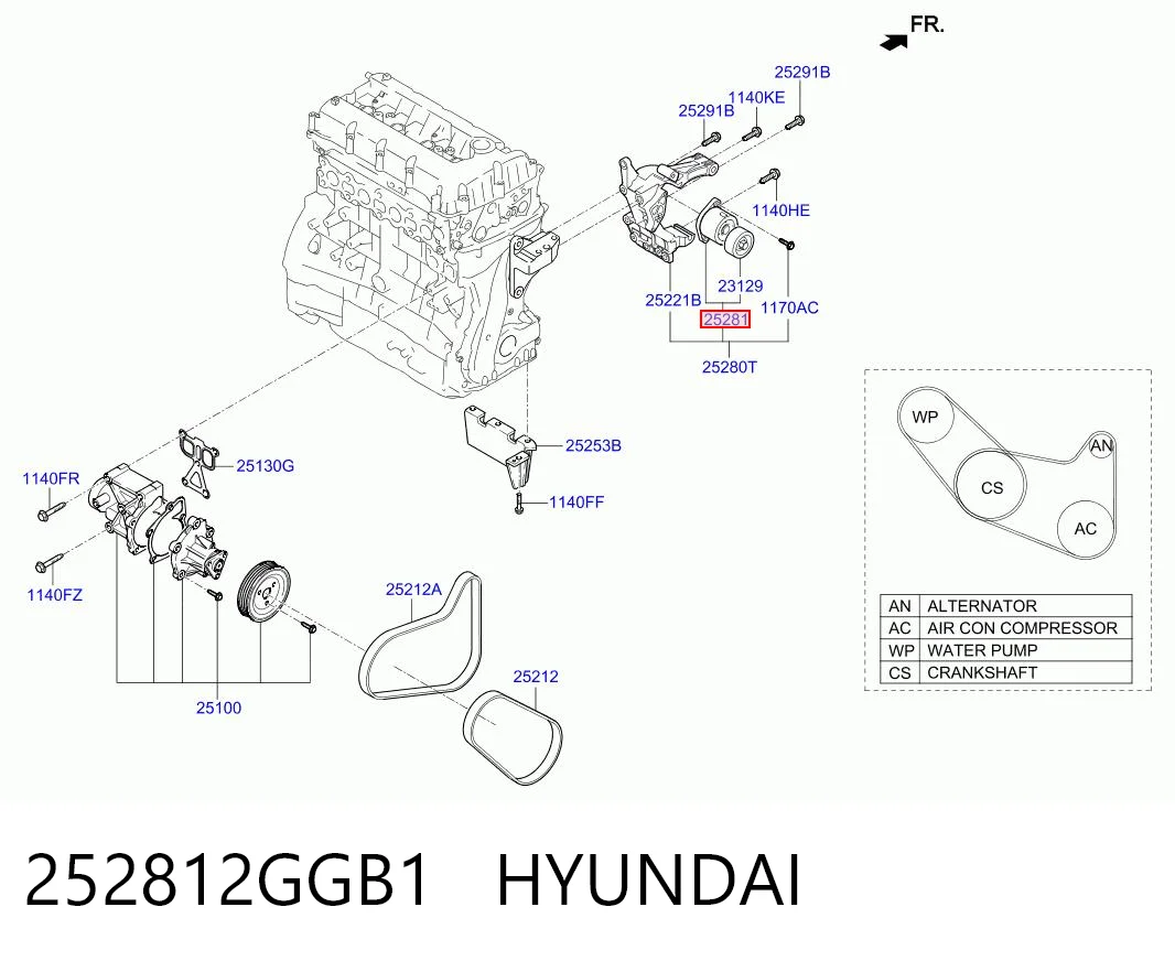 252812GGB1 Hyundai/Kia Ролик натяжителя ременя агрегатів