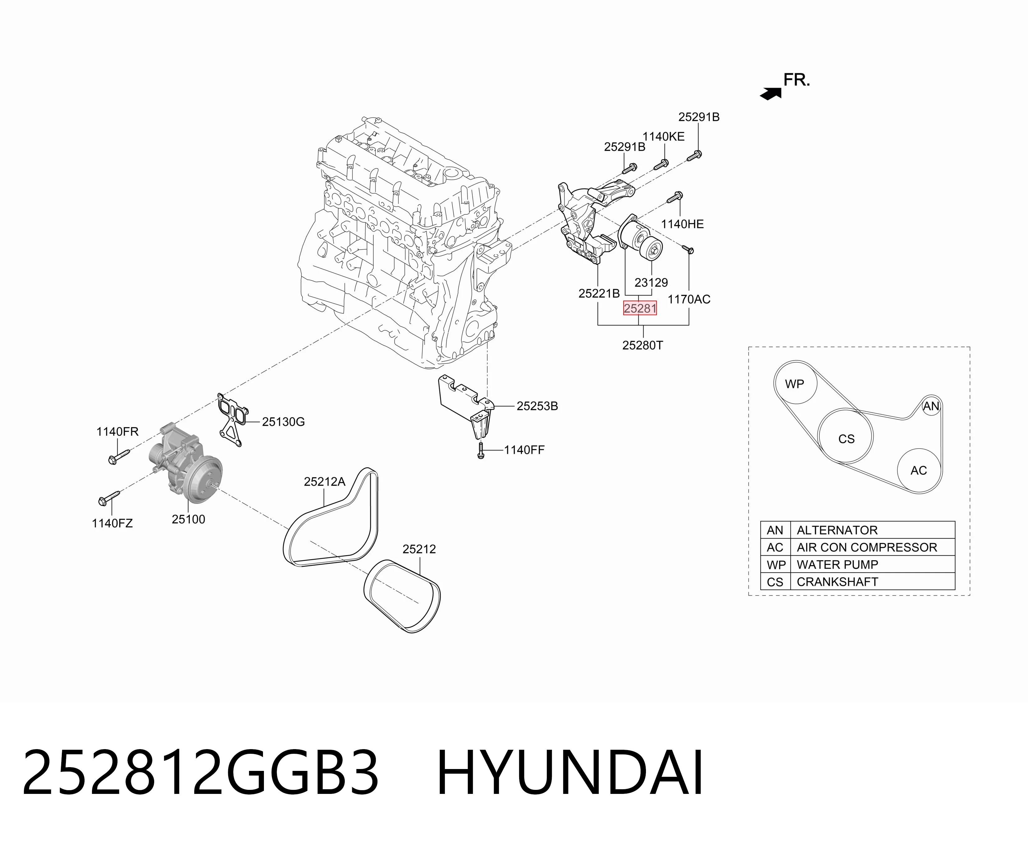 252812GGB3 Hyundai/Kia Натяжна планка поліклинового ременя