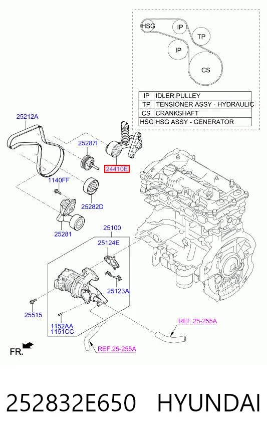252832E650 Hyundai/Kia Натяжна планка поліклинового ременя